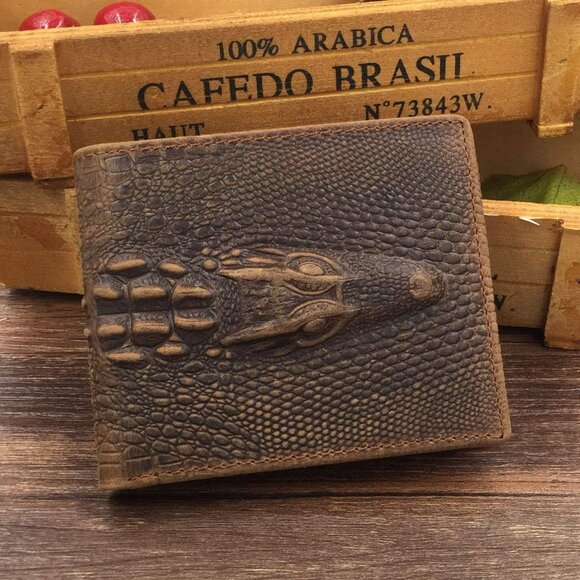Ultra Slim Genuine Leather Bifold Crocodiile Wallets for Men Alligator Embossed - Picture 8 of 11